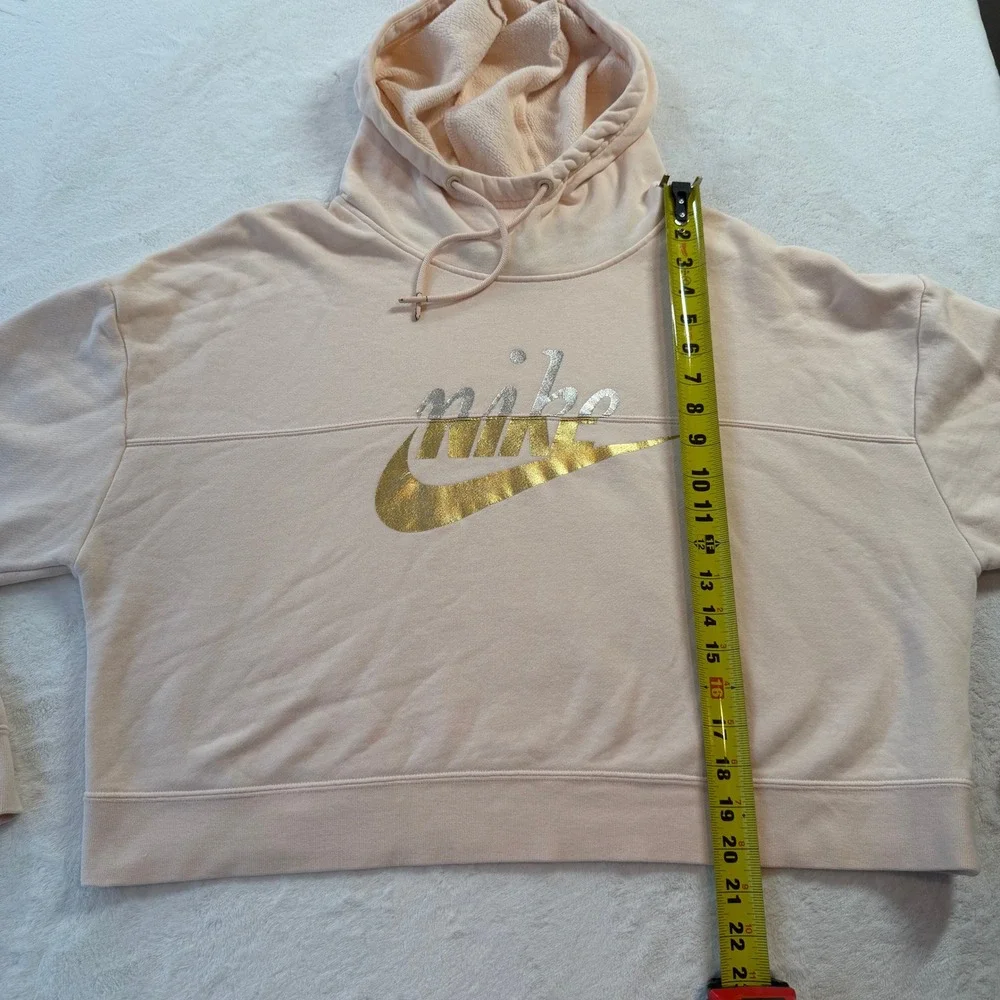 Nike Hoodie Womens L Pink Good Metallic Gold Silver Foil Logo Cropped Pullover - Picture 3 of 11